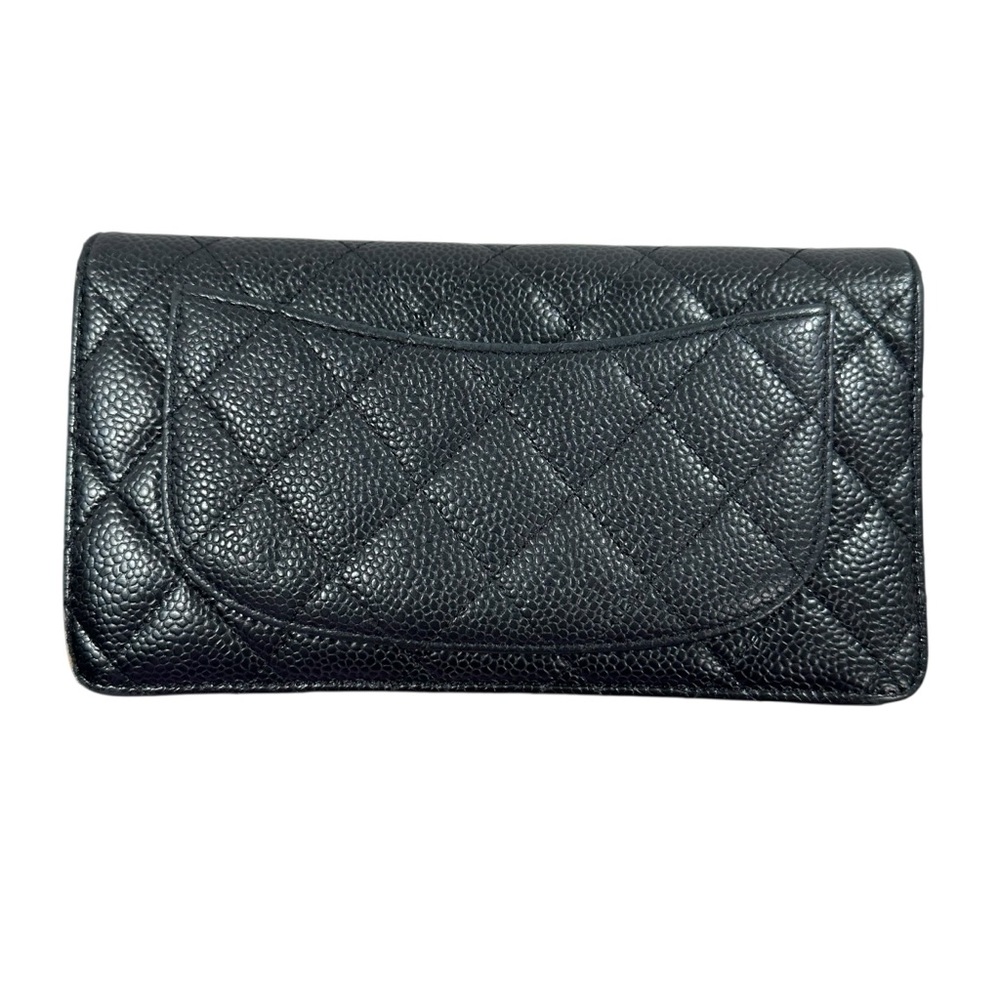 CHANEL Black Quilted Caviar Leather Trifold Wallet with Burgundy Trim - Picture 3 of 15